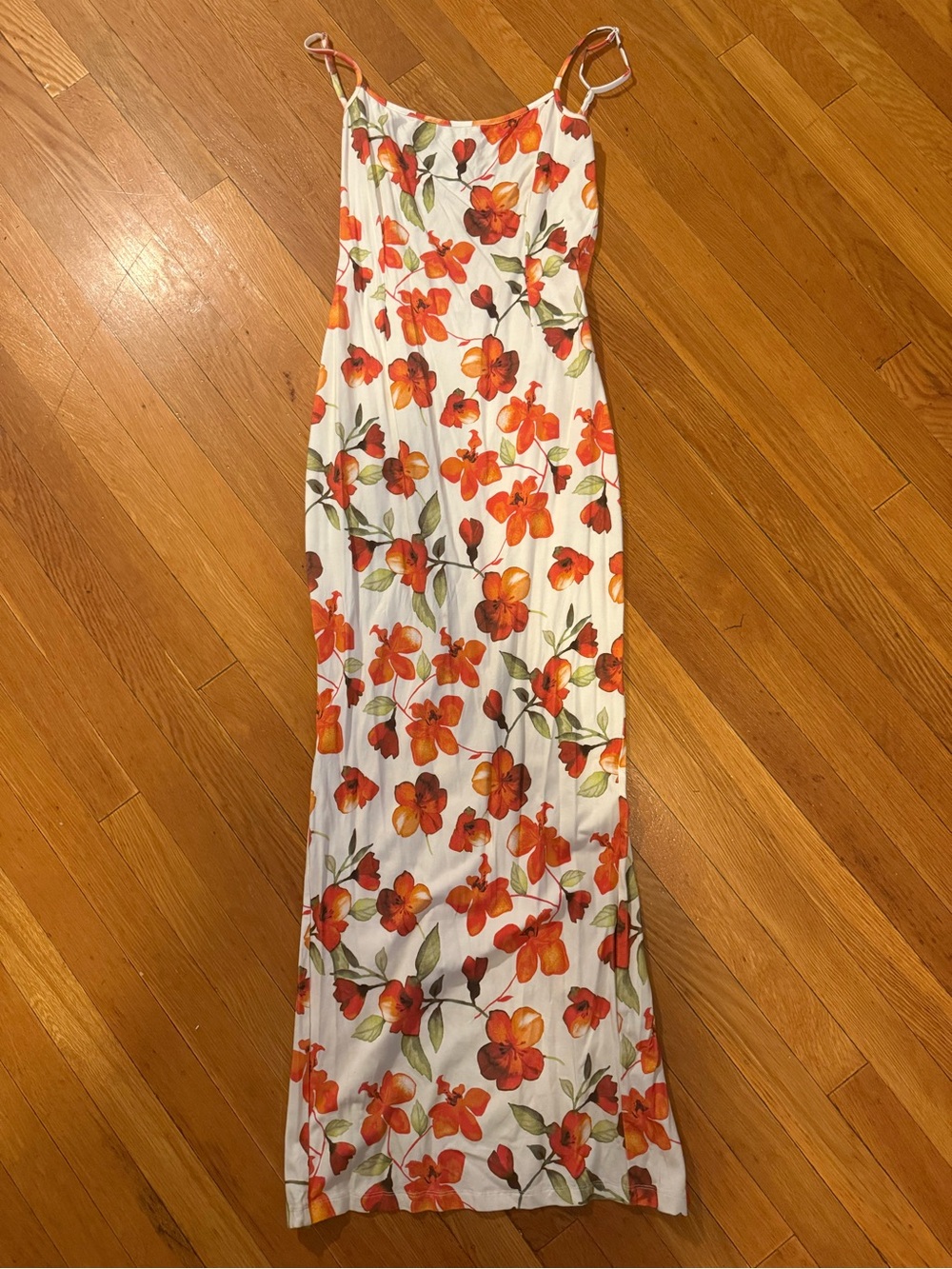 SLA the Label Capri Dress White Maxi Slip Dress L large Orange Floral Print